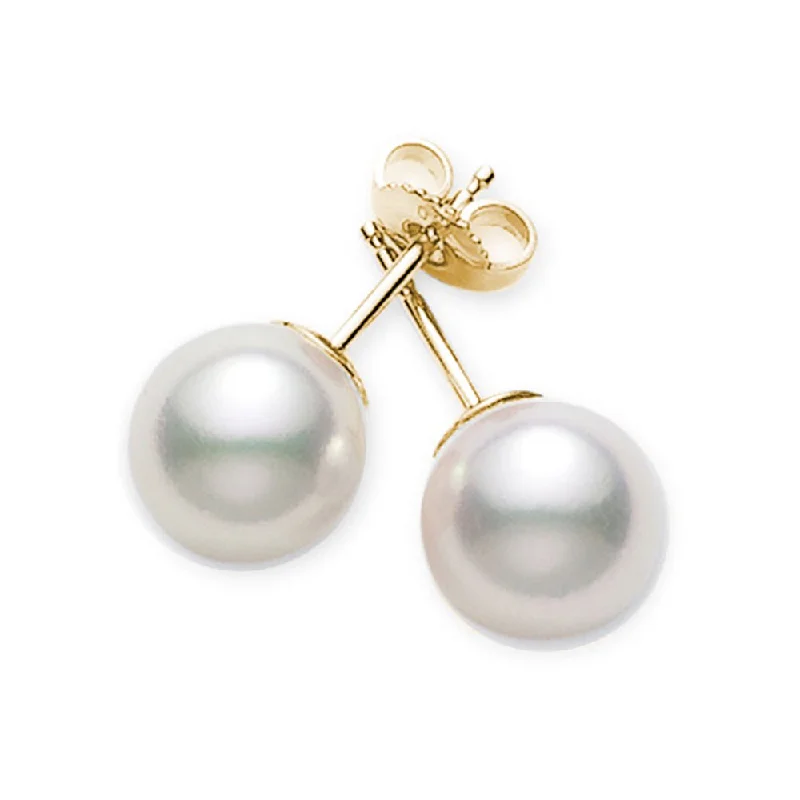 14K Y Gold 8.5X9mm Cultured Akoya Pearl Stud Earrings