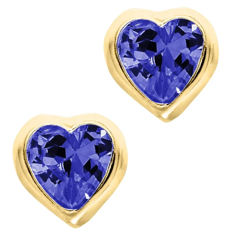 14K Y Gold Blue Cubic Zirconia Heart Baby Studs-September