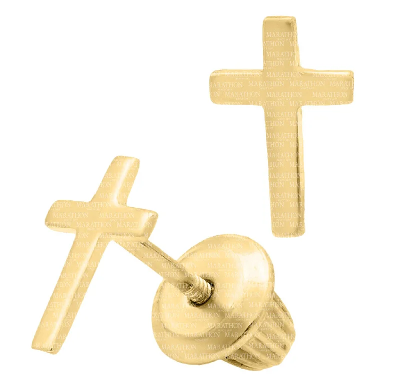 14K Y Gold Cross Baby Studs