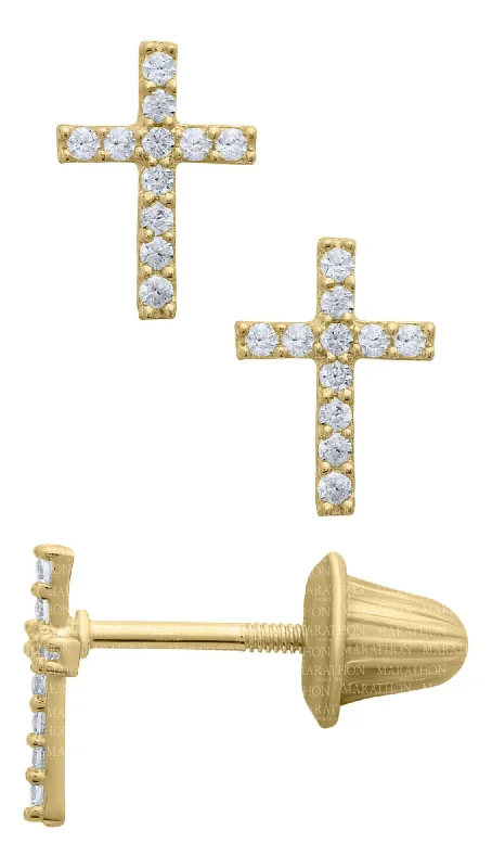 14K Y Gold Cubic Zirconia Cross Baby Studs