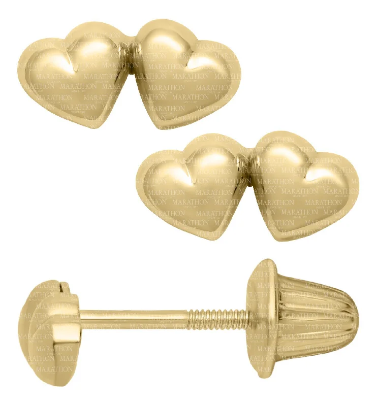 14K Y Gold Double Heart Baby Studs