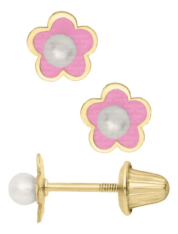 14K Y Gold Flower Baby Studs with Pearl