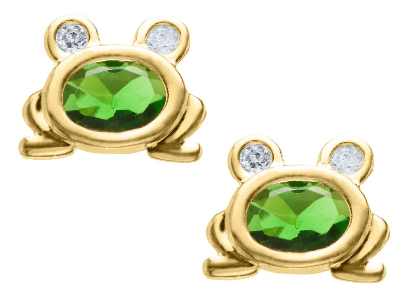 14K Y Gold Frog Baby Studs with CZ