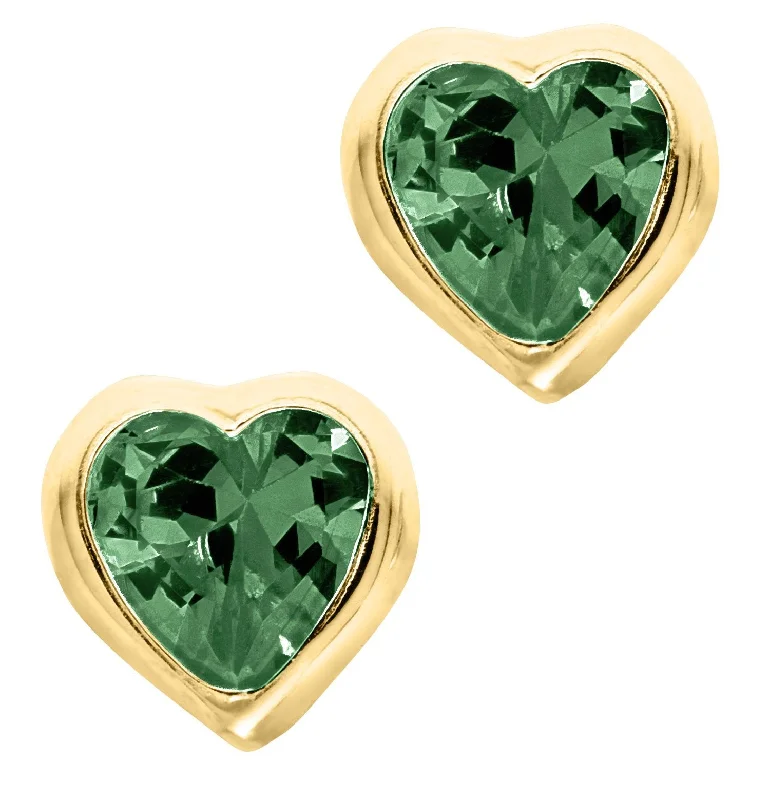 14K Y Gold Green Cubic Zirconia Heart Baby Studs-May