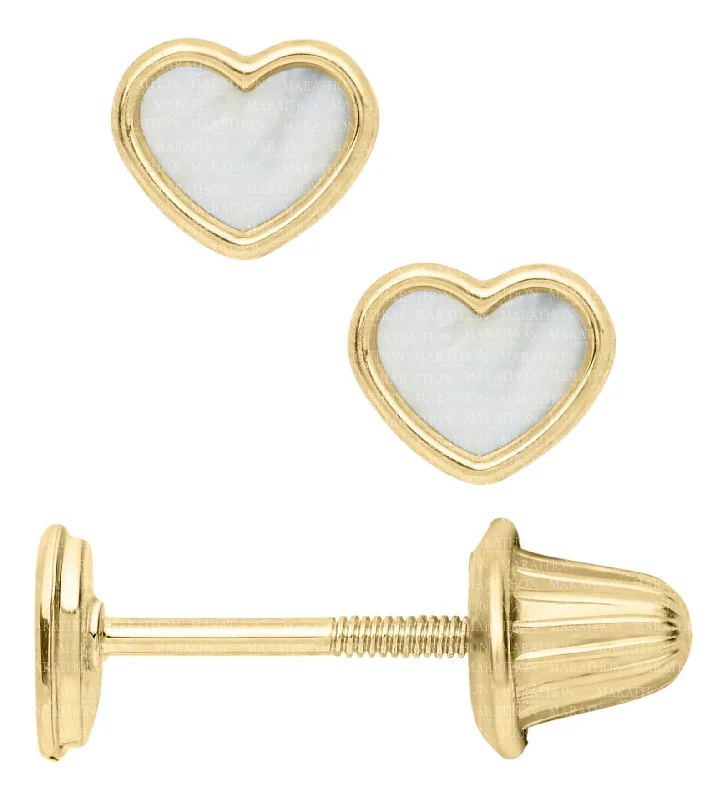 14K Y Gold MOP Baby Heart Studs