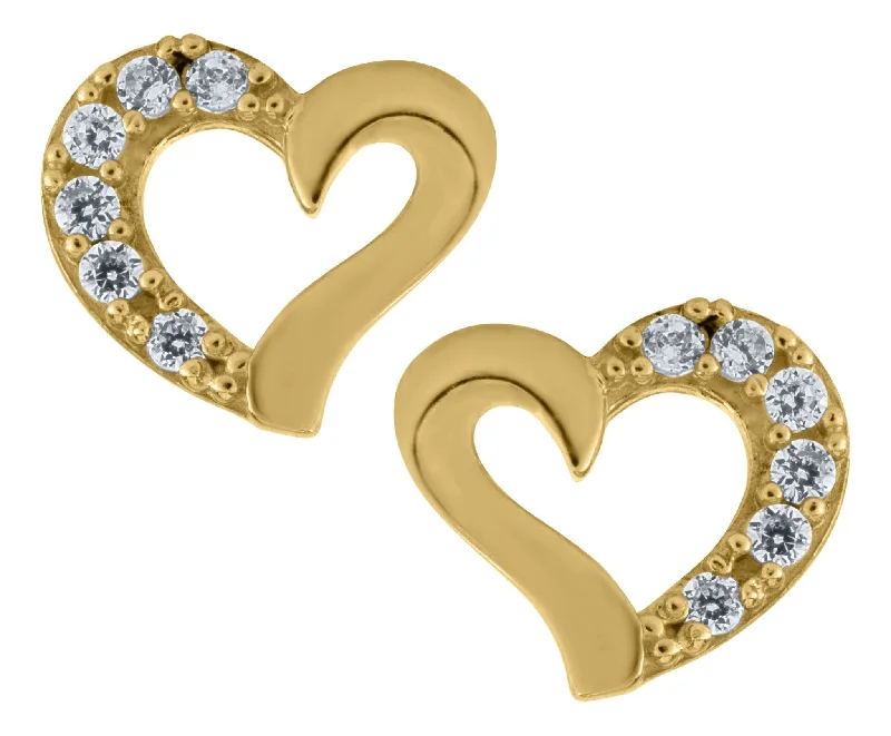 14k Y Gold Open Heart with CZ Children's Studs