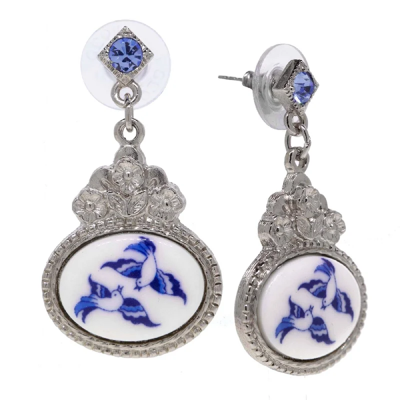 1928 Jewelry Blue Willow Flower Light Sapphire Crystal Post Drop Earrings