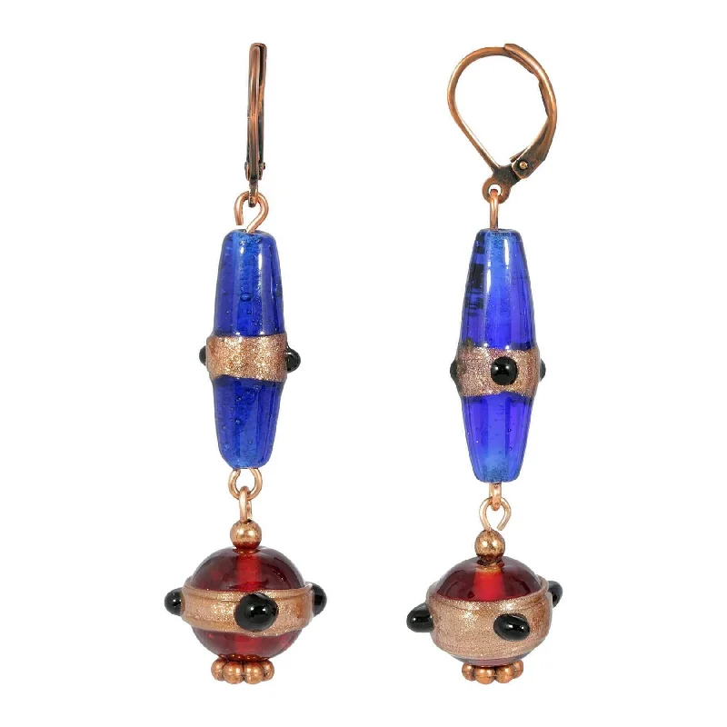 1928 Jewelry Bohemian Sapphire Blue & Brown Bead Drop Earrings