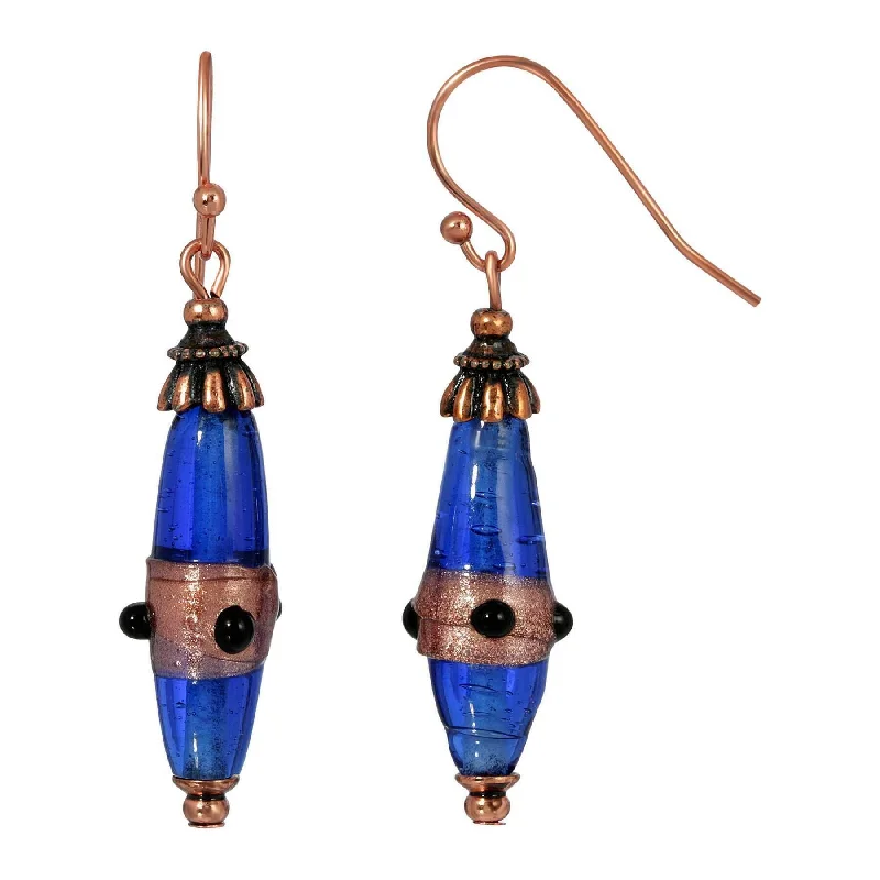 1928 Jewelry Bohemian Sapphire Blue Glass Drop Earrings