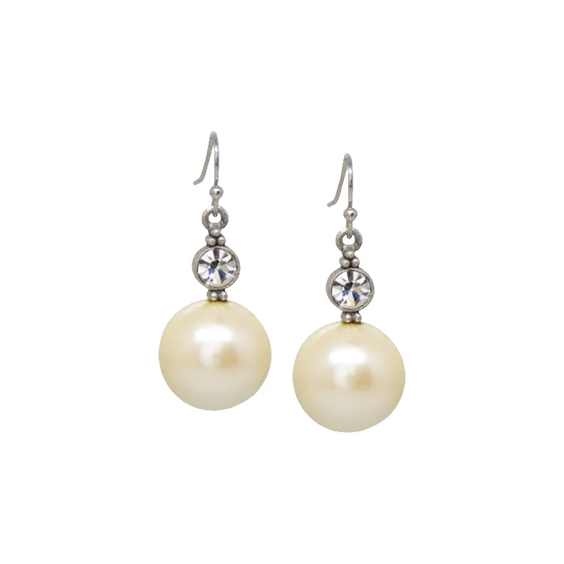 1928 Jewelry Faux Pearl Baubles & Crystals Drop Earrings - Large