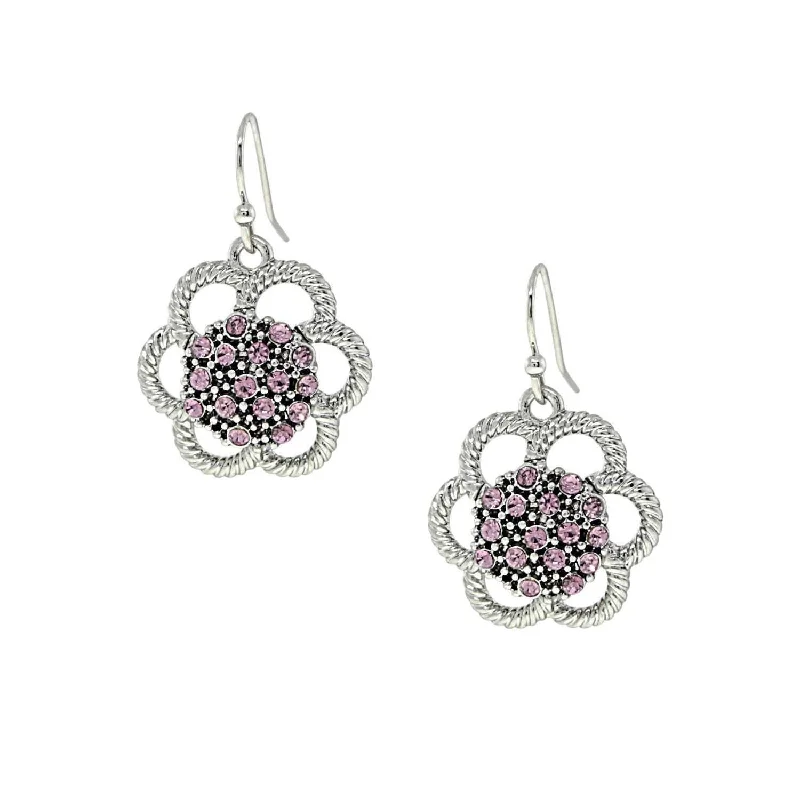 1928 Jewelry Flower Crystal Studded Drop Earrings