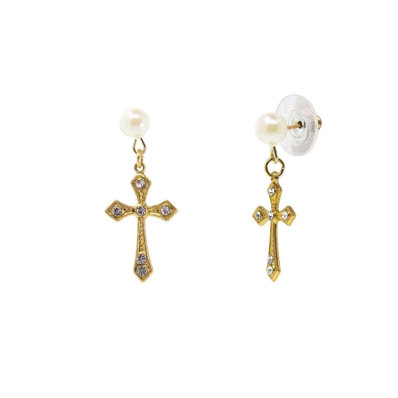 Symbols Of Faith Crystal Cross Stud Drop Earrings