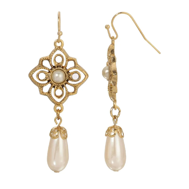 1928 Jewelry Golden Allure Teardrop Faux Pearl Dangling Earrings