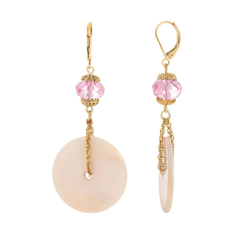 1928 Jewelry Light Rose Crystal Pink Mother Of Pearl Disk Drop Earrings