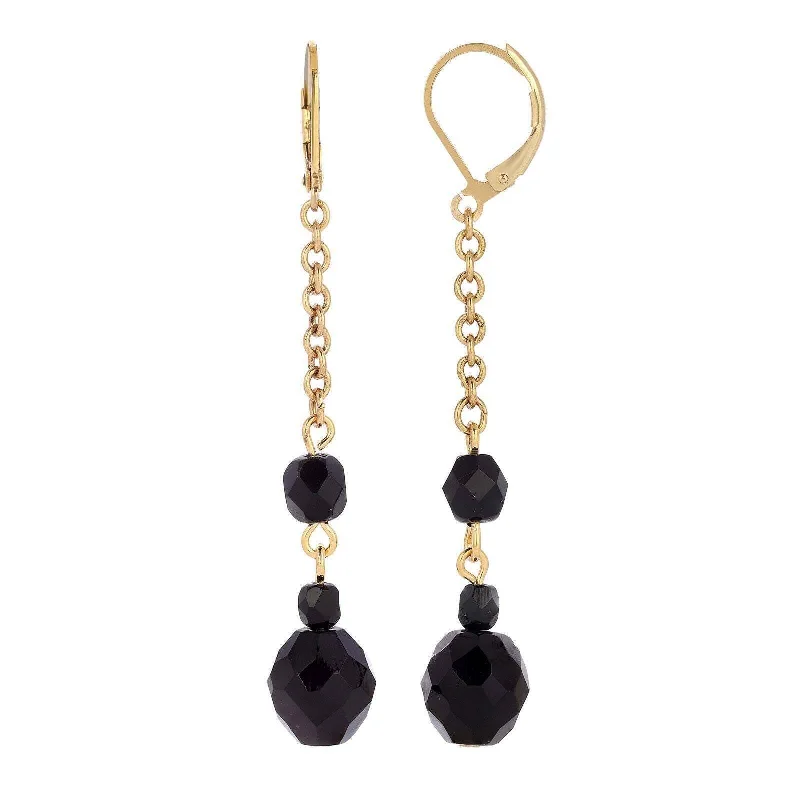 1928 Jewelry Minuit Black Glass Bead Drop Earrings