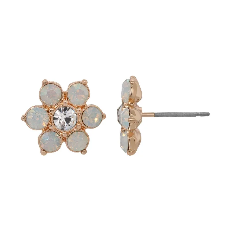 1928 Jewelry On The 8th White Crystal Opal Stone Flower Stud Earrings