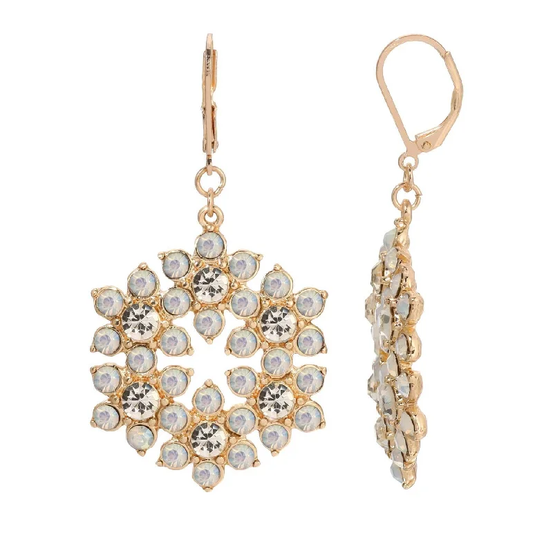 1928 Jewelry On The 8th White Crystal Opal Stone Snowflake Drop Earrings