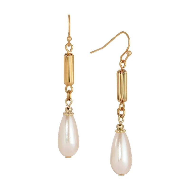 1928 Jewelry Opulent Teardrop Faux Pearl Dangling Earrings