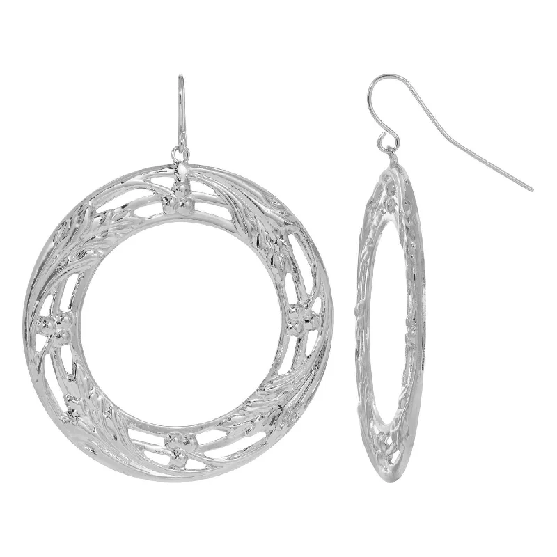 1928 Jewelry Polished Silver Vine Round Drop Earrings