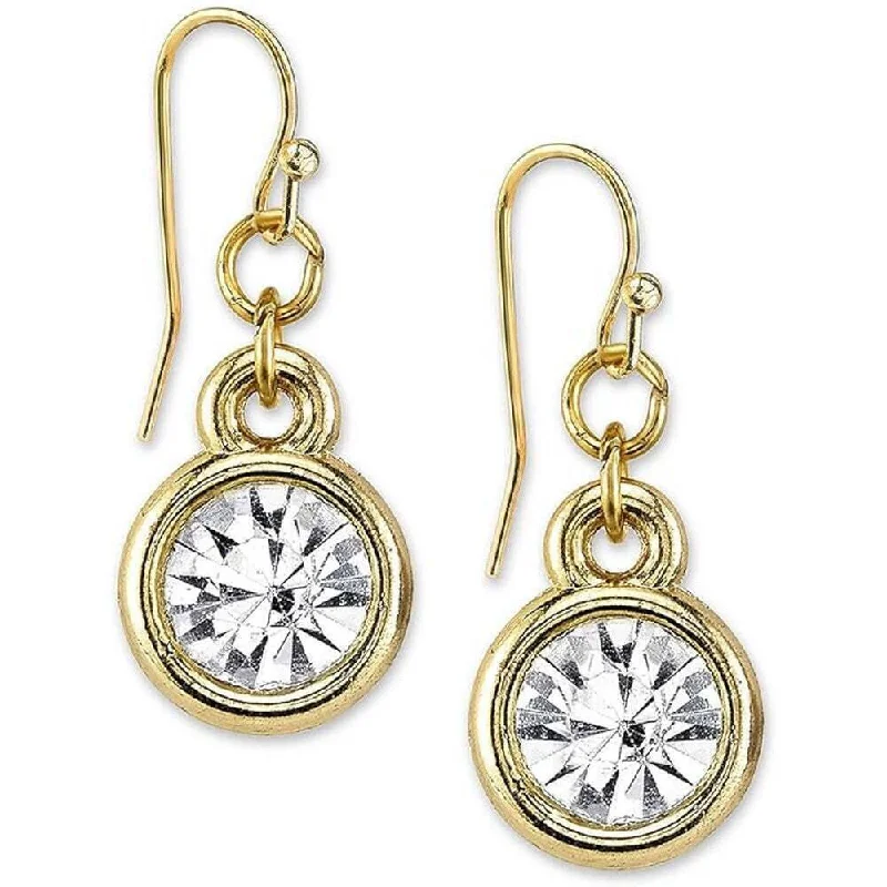 1928 Jewelry Round Crystal Stone Linked Drop Wire Earrings