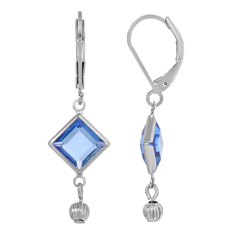 1928 Jewelry Sapphire Blue Austrian Crystal Square Drop Earrings