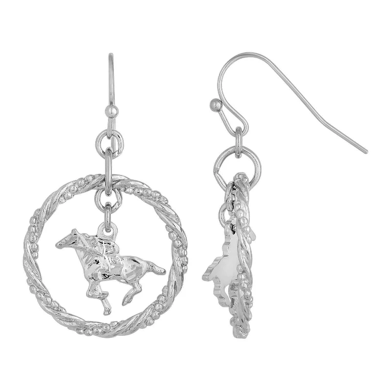 1928 Jewelry Silver Galloping Horse With Rider Drop Earrings