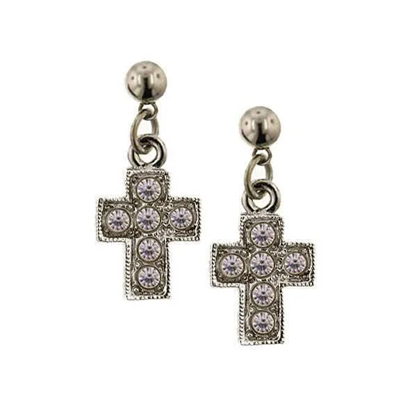 Symbols Of Faith Crystal Cross Drop Earrings