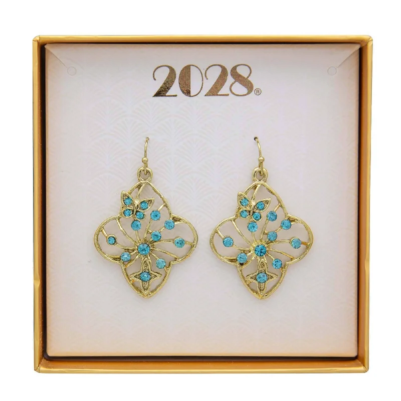 2028 Jewelry Butterfly & Cross Aqua Crystal Filigree Flower Drop Earrings