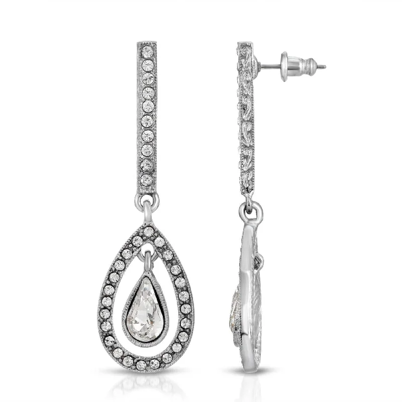 2028 Jewelry Crystal Enclosed Teardrop Linear Drop Earrings