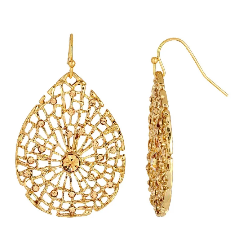 2028 Jewelry Teardrop Web Filigree Round Crystal Drop Earrings