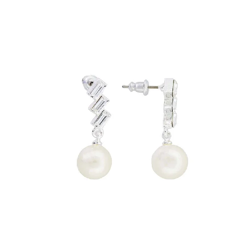 2028 Jewelry Austrian Crystal White Faux Pearl Drop Earrings