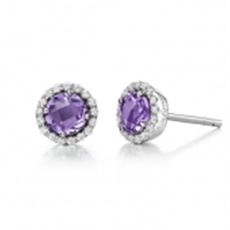 Amethyst Stud Earrings with Simulated Diamond Halo