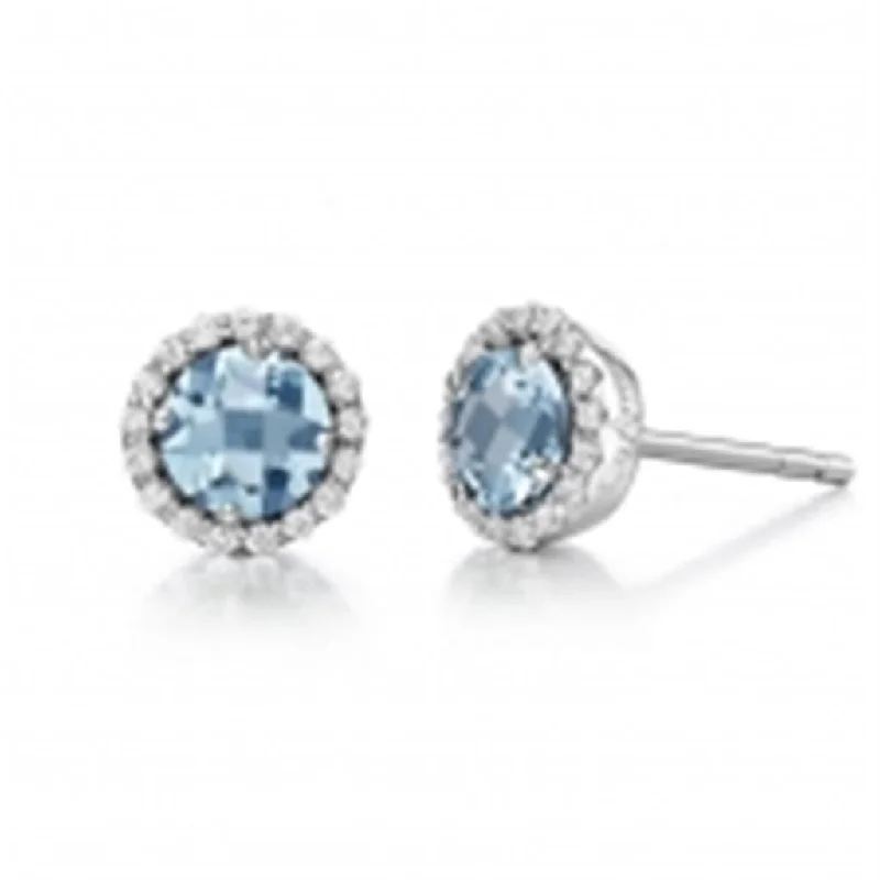 Aquamarine Stud Earrings with Simulated Diamond Halo