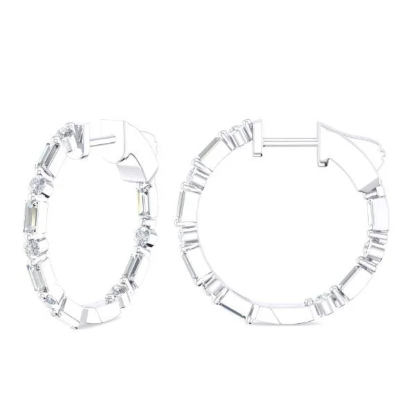 Baguette & Round Diamond Hoops