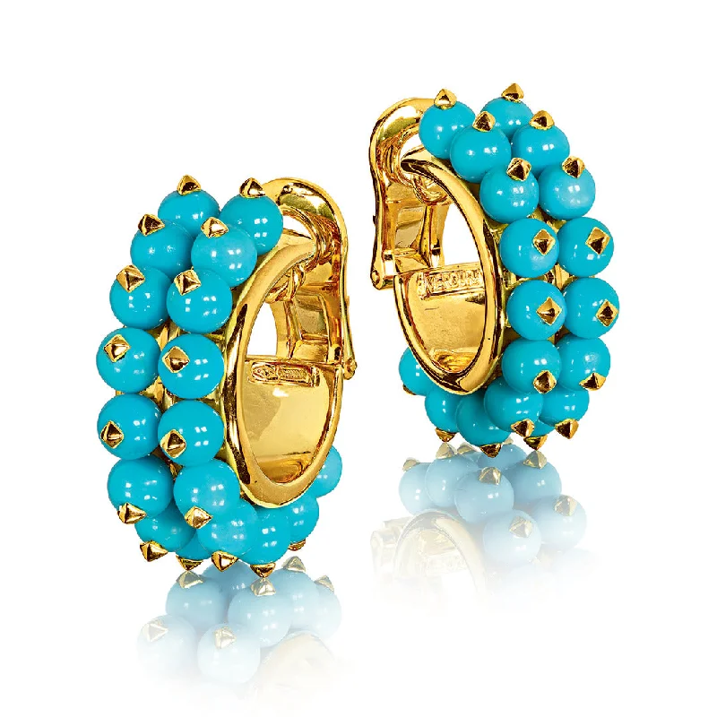 Beaded Hoop Earclips in Turquoise