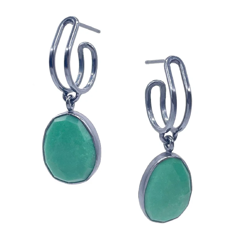 Bent Link & Chrysoprase Hoops