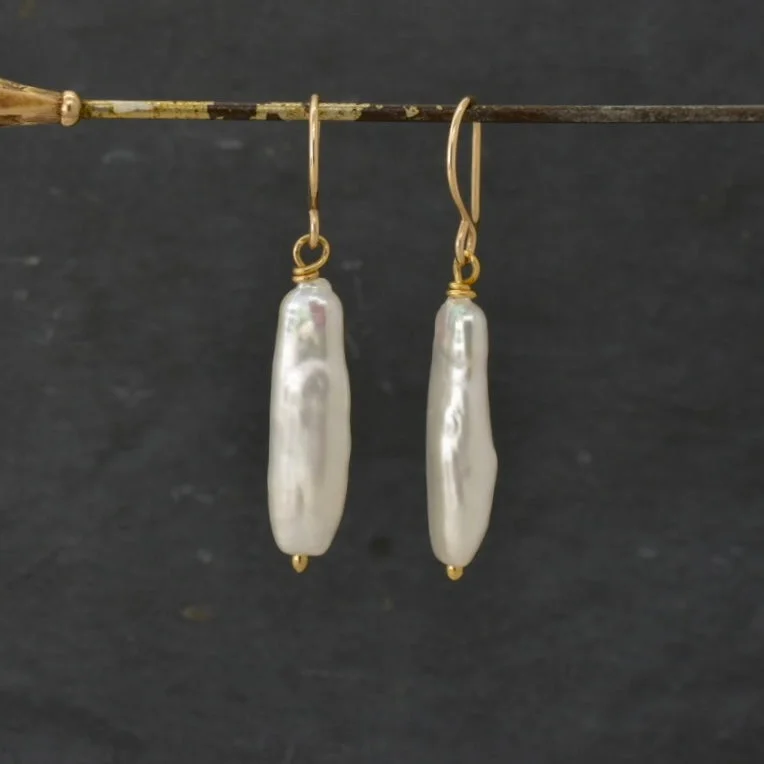 Japanese Biwa Pearl Dangle Earrings