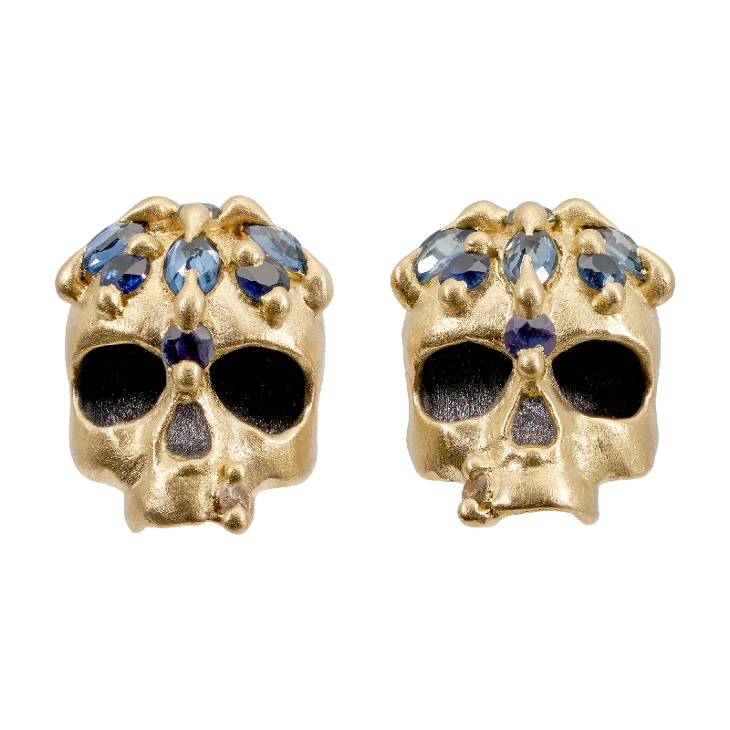 Blue Enchanted City Skull Stud Earrings - Made to Order