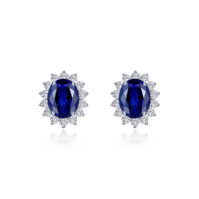 Blue Sapphire Halo Stud Earrings