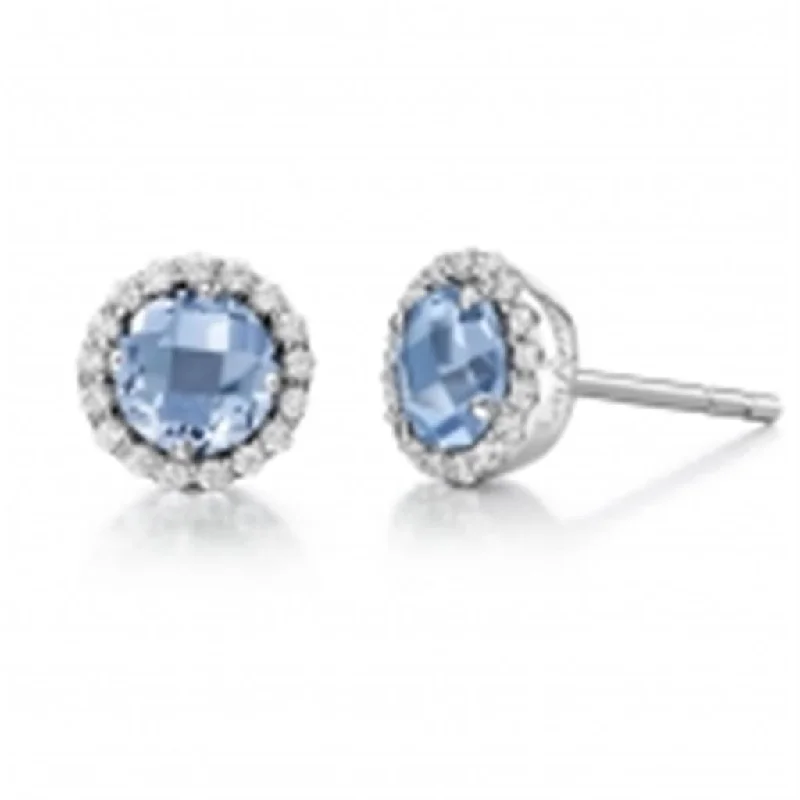 Blue Topaz Stud Earrings with Simulated Diamond Halo