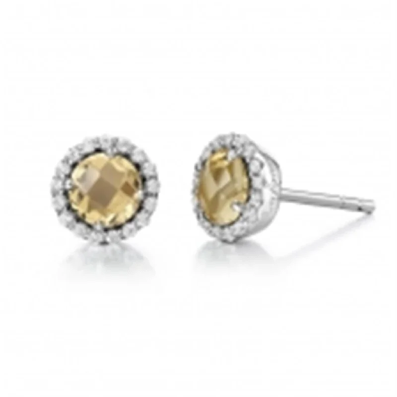 Citrine Stud Earrings with Simulated Diamond Halo