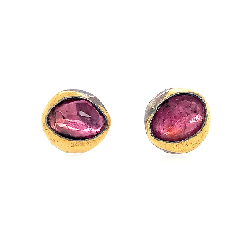 Pink Tourmaline Keum-Boo Fold Studs