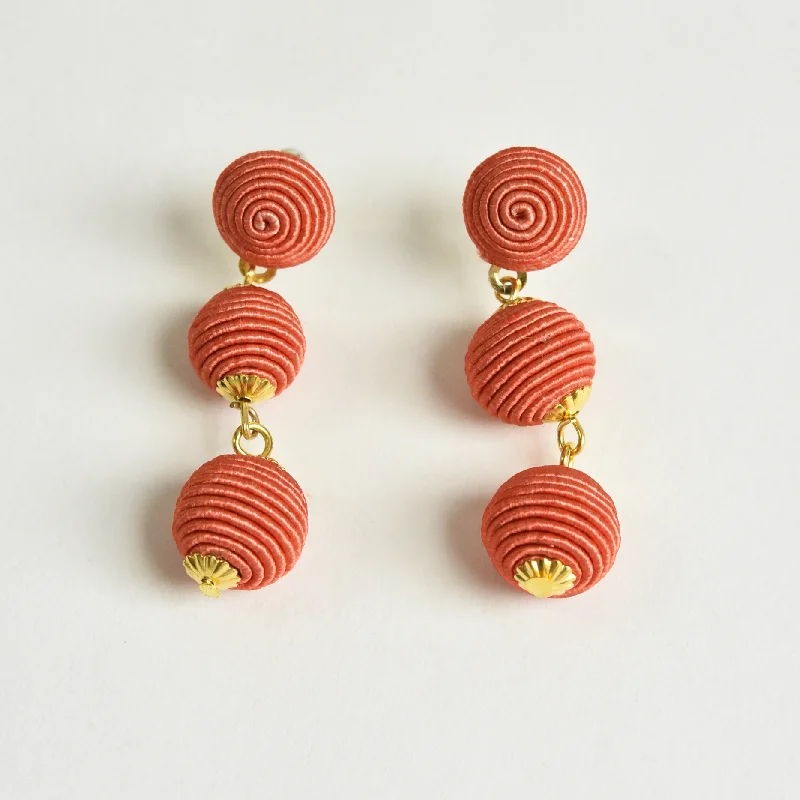 Coral Woven Three Drop Earrings