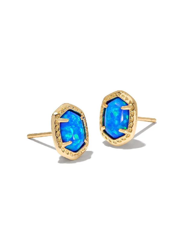 DAPHNE FRAMED STUD EARRINGS GOLD BRIGHT BLUE KYOCERA OPAL