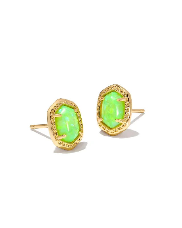 DAPHNE FRAMED STUD EARRINGS GOLD BRIGHT GREEN KYOCERA OPAL