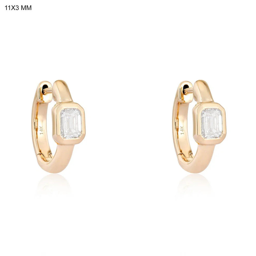 Gold and Emerald Cut Diamond Huggies