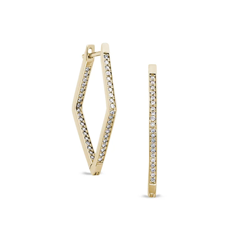 Gold Finish Sterling Silver Micropave Diamond Shape Hoop Earrings with Simulated Diamonds