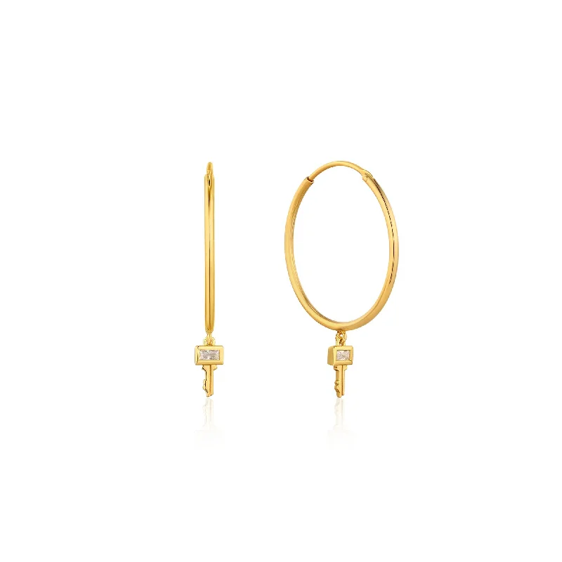 GOLD KEY HOOP EARRINGS