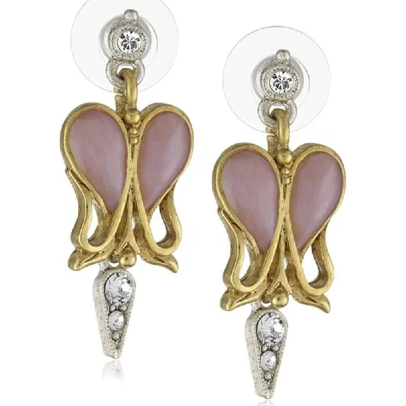 Antiquities Couture Heartbeat Boutique Pink Enamel & Crystal Drop Earrings