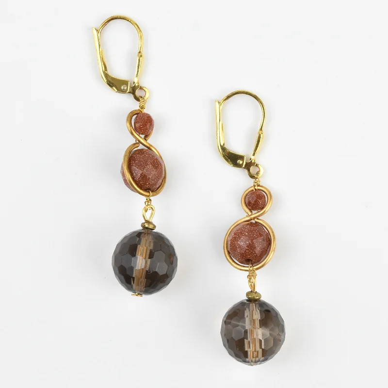 Goldstone and Smokey Quartz Earrings